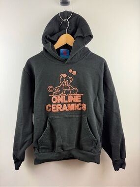 Online Ceramics Black Teddy Bear Puff Print Hoodie Size S Heavyweight